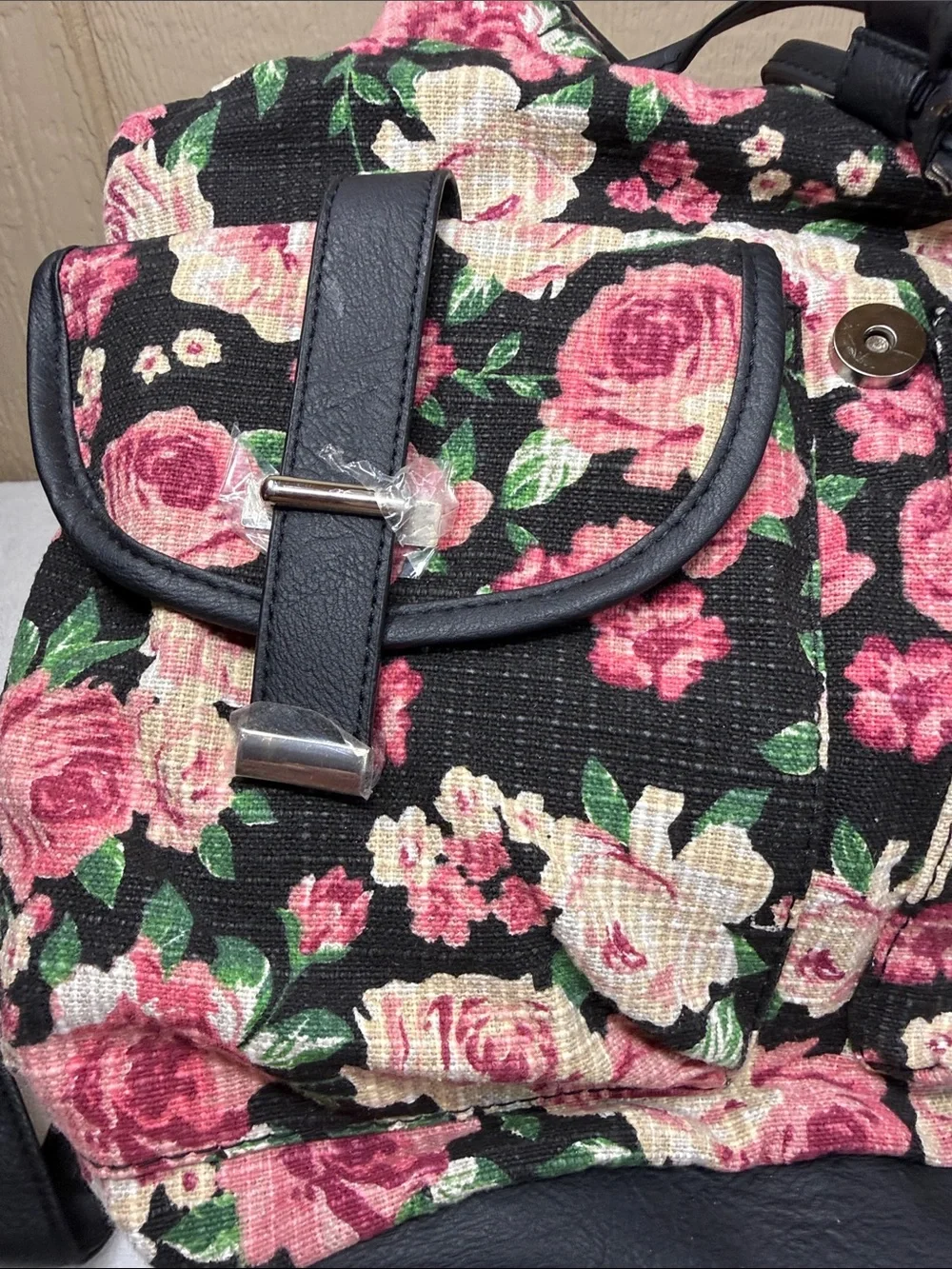 NEW Mudd Y2K Floral Canvas Backpack Pink Roses Black Cottagecore Grunge Romantic